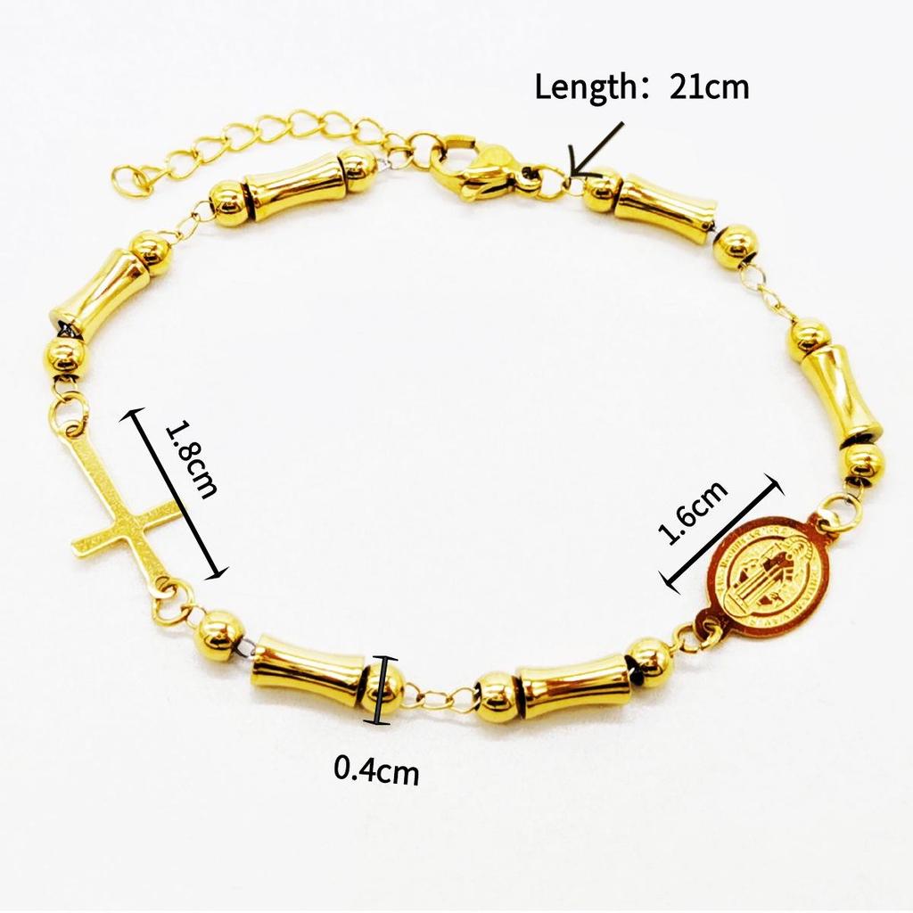 Women's Gold Bamboo Bead & Cross Guardian Bracelet