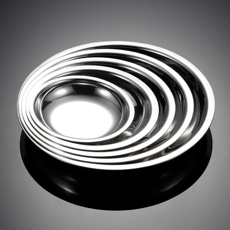 Плоские тарелки из нержавеющей стали 304 для столовых соусов, сервировочные тарелки, наборы, подносы, столовые приборы, украшение стола, фрукты, овощи, кухня