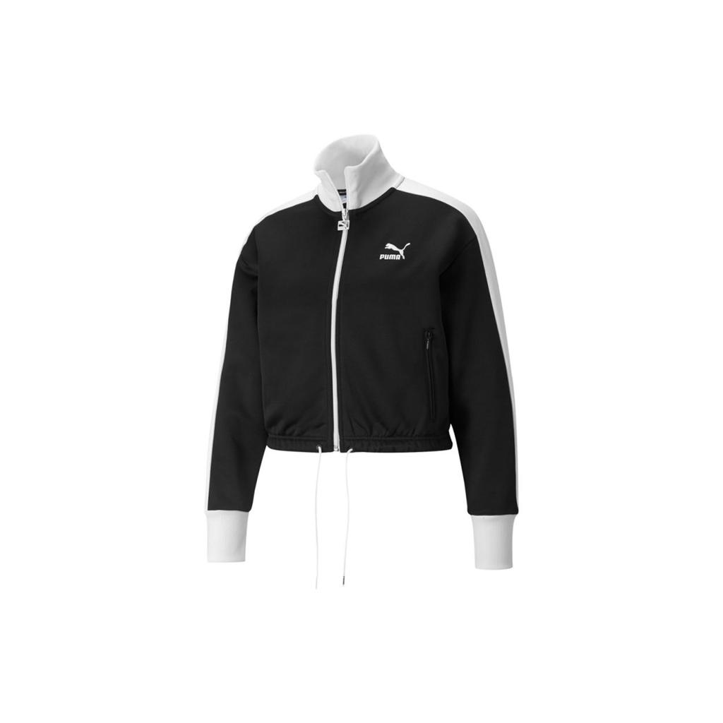 Puma Iconic T7 Crop Jacket With Embroidered Logo Color Block Retro Sports Knit Jacket Women Jacket Black 532943-01