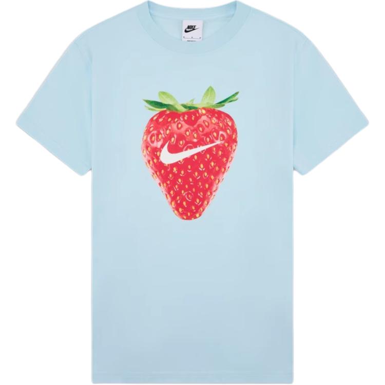 Nike Футболка с круглым вырезом и принтом клубники, короткие рукава, детские топы, цвет Glacier-Blue HQ1186-474