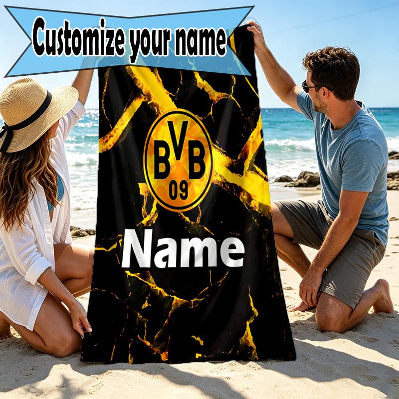 Custom Name Personalized Borussia Dortmund Print Beach Towel, for Trip Camping Beach Party Home Decor, Birthday Gift for Family & Friends