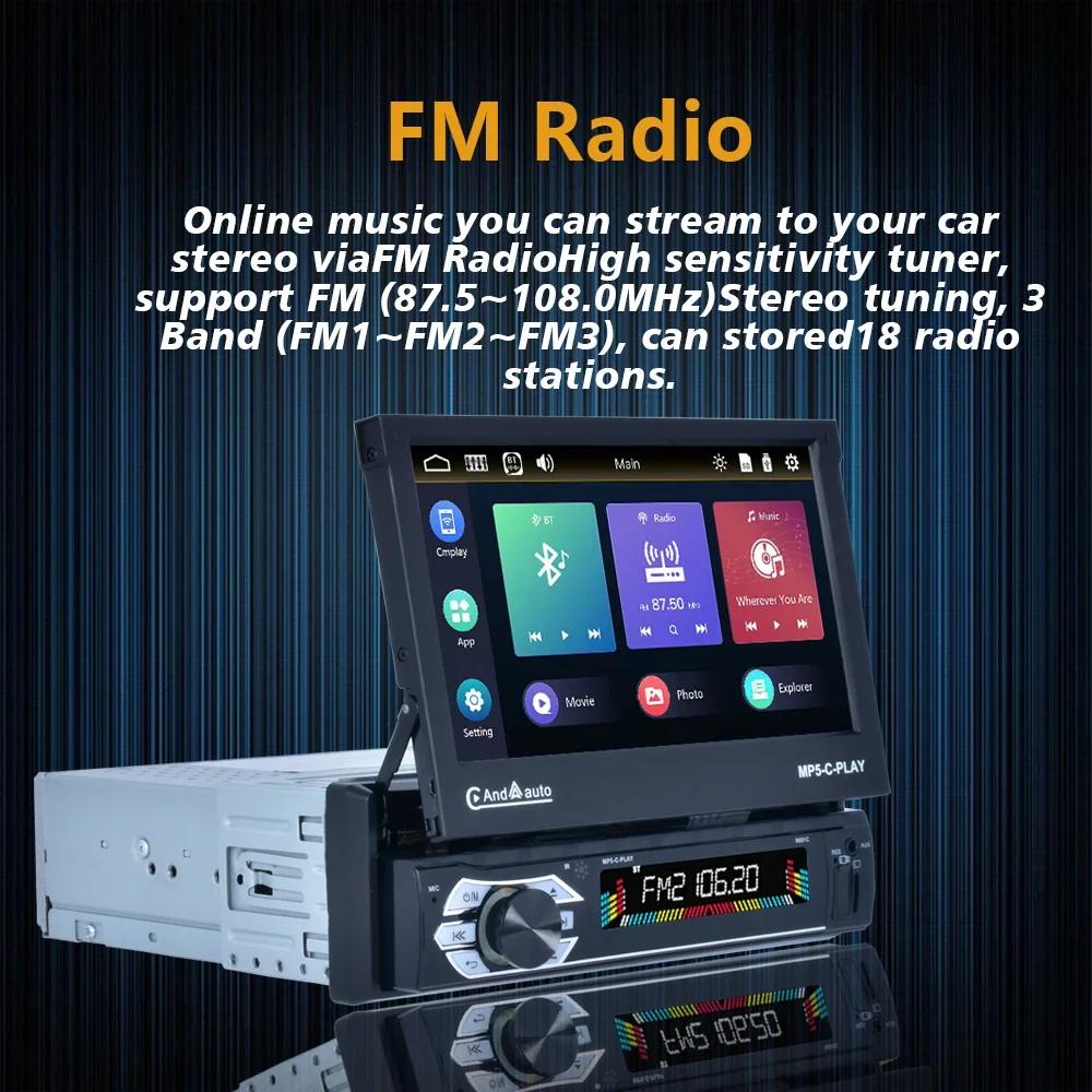 TOYOUSONIC 7-дюймовый автомобильный радиоприемник с выдвижным экраном, универсальный мультимедийный видеоплеер CarPlay Android Auto USB BT 1 Din MP5 Stereo