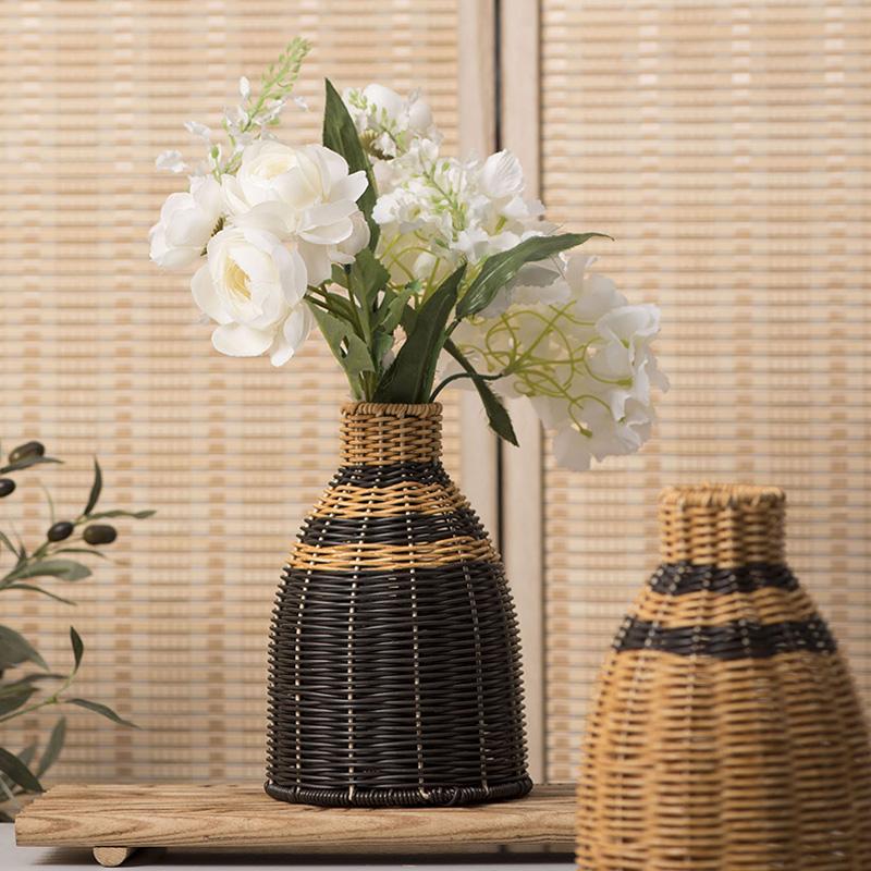 Hand-Woven Vintage Premium Vase Living Room Decor Faux Rattan Flower Vase Home Decor