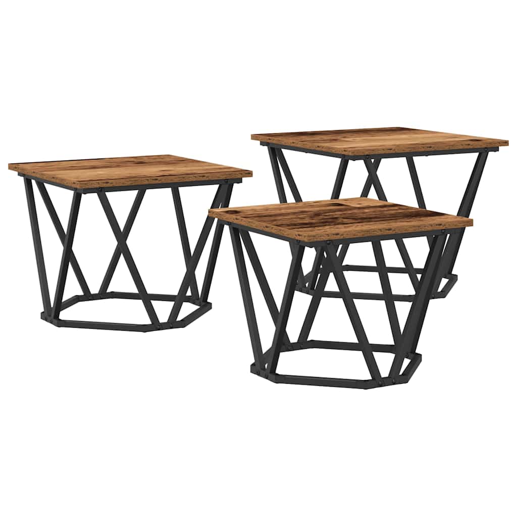 Coffee Table Set 3 pcs Reclaimed Wood Engineered Wood and Steel