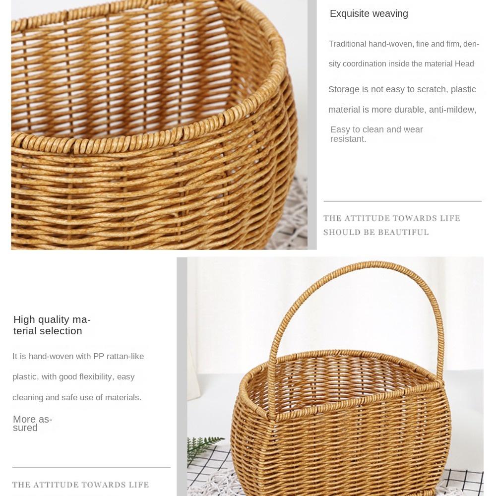 Кухонная корзина для хранения из искусственного ротанга с ручкой, подвесная корзина на стене