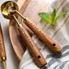 4Pcs Stainless Steel Coffee Measuring Spoon Wooden Handle Baking Tool  Ice Cream Sugar Salt Spice