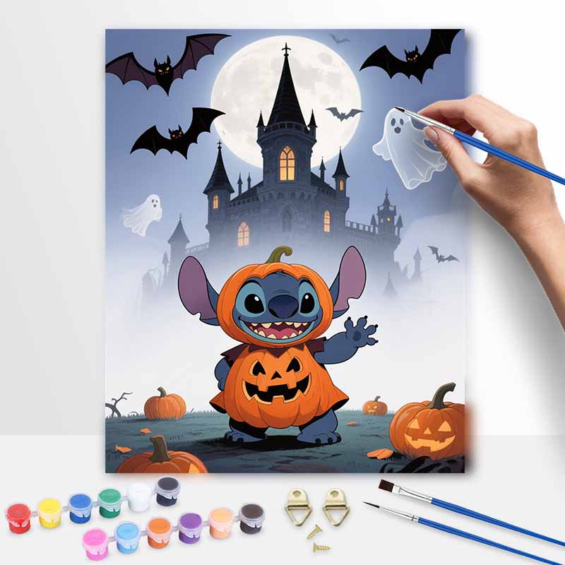 Disney digital oil painting stitch pumpkin castle art handmade diy home decorations