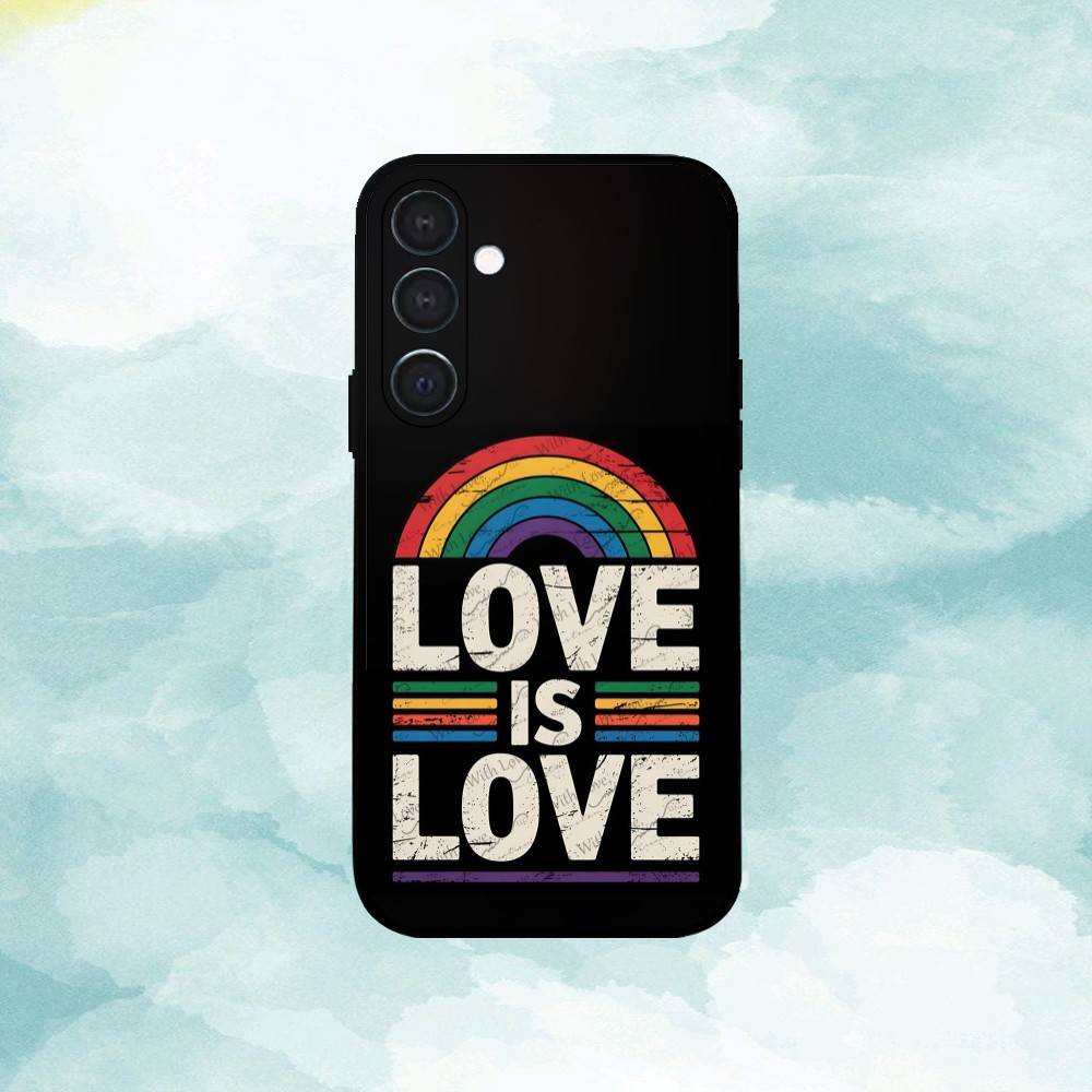 Love Is Love LGBT Rainbow Phone Case For Samsung A73,72,71,53,52,51,22,91,80, Soft Black Cover