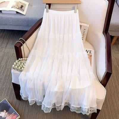 Женская весенняя кружевная юбка миди из тюля с многоярусным тортом и высокой талией - Милый дизайн с панелями, универсальная и стройнящая