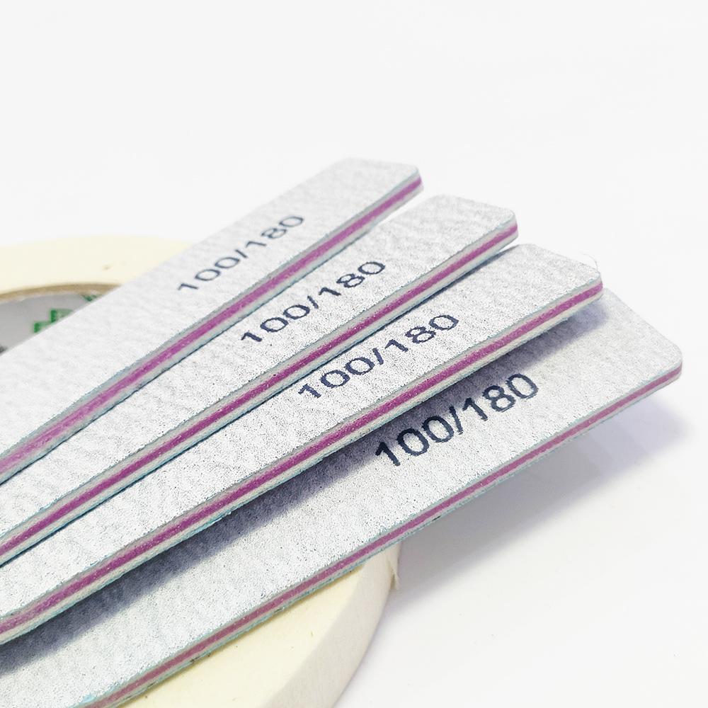 Пилка-баф для ногтей 100/180 грит, пилки для ногтей полумесяц, двусторонняя наждачная бумага, шлифовка для ногтей, инструмент для маникюра гелевым лаком