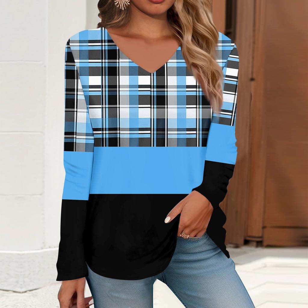 Жен. Футболка Футболка С принтом Длинный рукав Повседневные Выходные Повседневные Классический V-образный вырез Обычный Осень Зима Верхушки