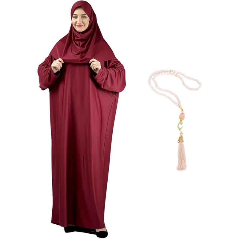 Women Prayer Clothes With Hijab Muslim Outfits Long Robe Abaya Turkish Islamic Dresses Dubai Kaftan With Rosary