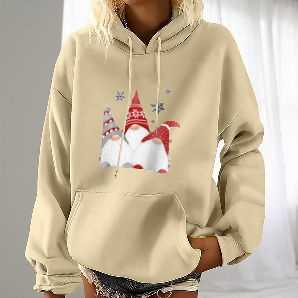 Женская мода для отдыха, рождественской вечеринки, пуловер с длинными рукавами и капюшоном с принтом, топ