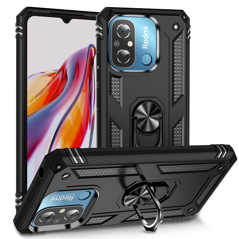 Чехол для Xiaomi Redmi 12C, автомобильный магнитный держатель с кольцом, бронированный чехол для телефона Redmi 12C 12 C Redmi11A, противоударная задняя крышка с подставкой