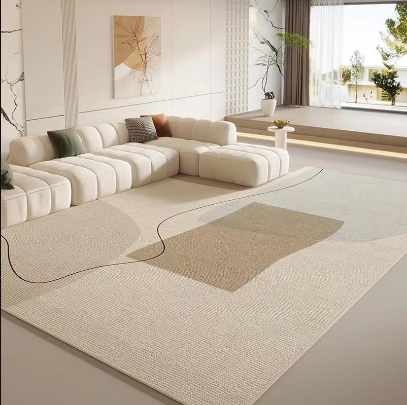 Minimalist Geometric Area Rug Neutral Beige  Gray Non-Slip Washable Carpet for Living Room, Bedroom, Japandi Decor