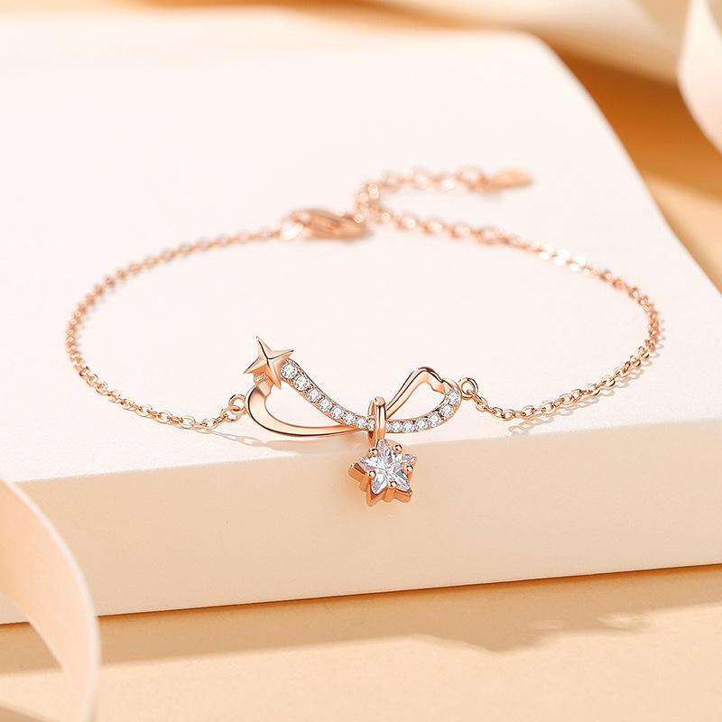Браслет Star River, женский браслет из чистого серебра, уникальный дизайн, браслет со звездой и бантом, Рождественский подарок