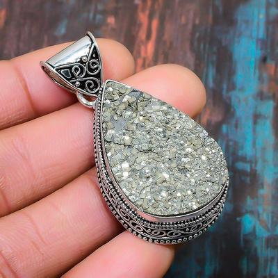 Pyrite Druzy Gemstone 925 Sterling Silver Handmade Замечательный ювелирный кулон