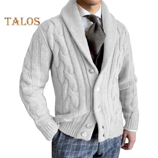 Мужской свитер кардиган с лацканами, длинный рукав, застежка на пуговицы, однотонное трикотажное пальто свободного кроя, повседневная верхняя одежда
