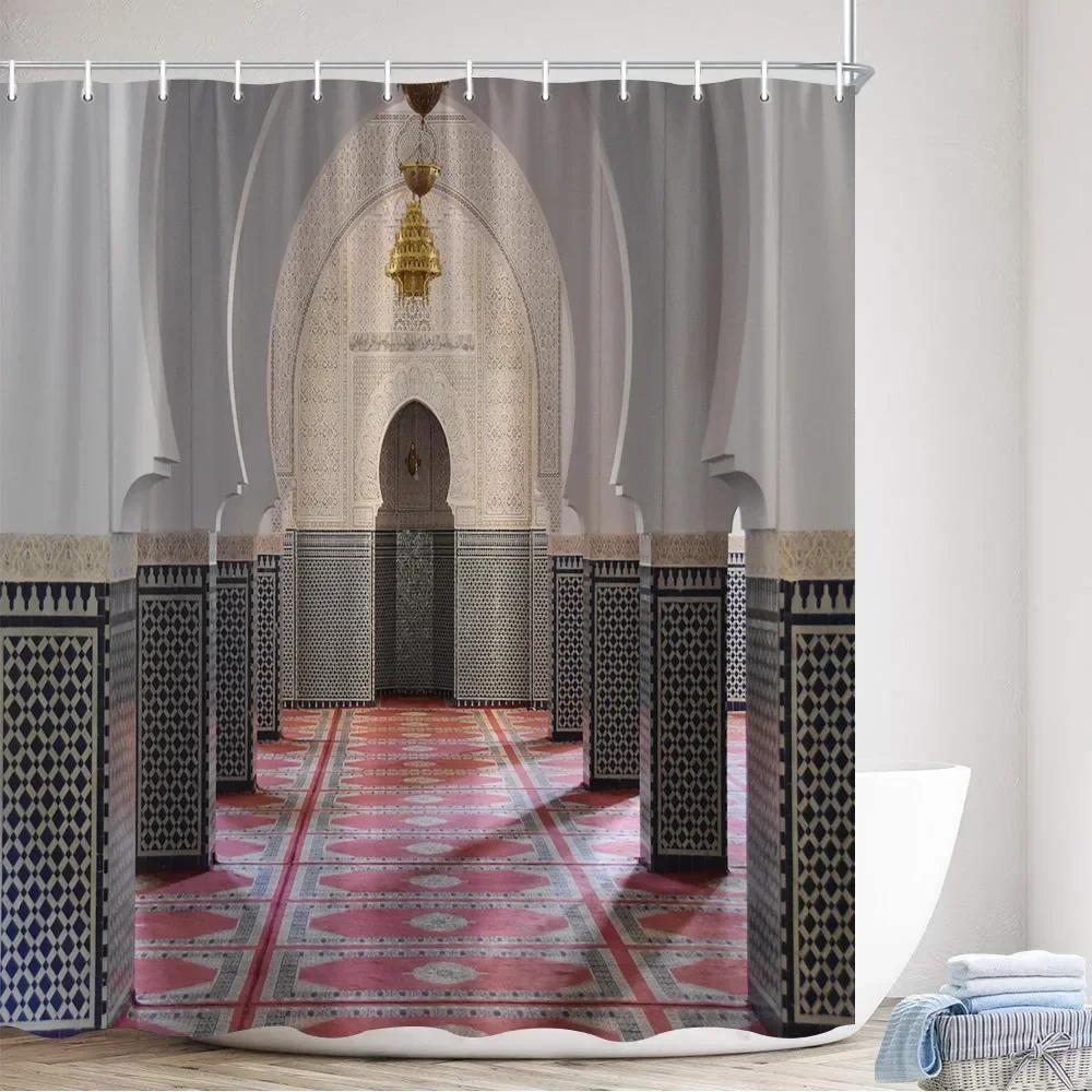 Rideaux De Douche De Style Marocain Avec Crochets, Plantes Architecturales Vintage, Tissu Polyester, Dcoration D'Intrieur