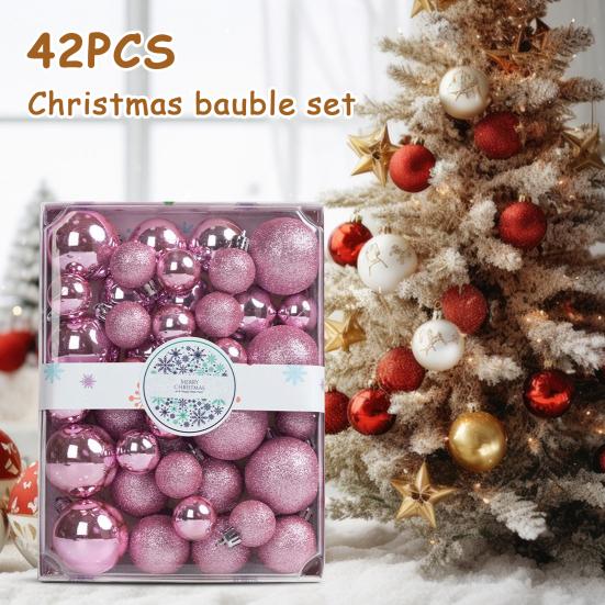 42Pcs 3/4/5cm Christmas Balls Set Glitter Surface Various Pattern Christmas Balls Shatterproof Home Reusable