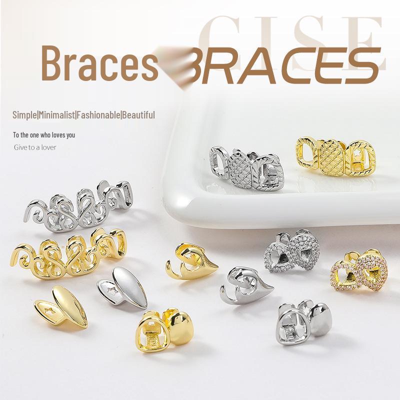 Позолоченные двойные полые сердечки-любовь Алмазные Grillz - Хип-Хоп Рэп Хэллоуин Зубной протез Украшение