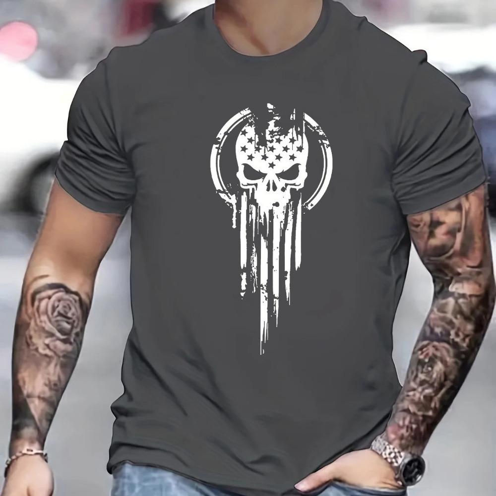 3D Printed Men's Summer Loose Size Skull Print Casual Slim Fit Round Neck Short Sleeve T-shirt Top O-neck Pactwork Casual T