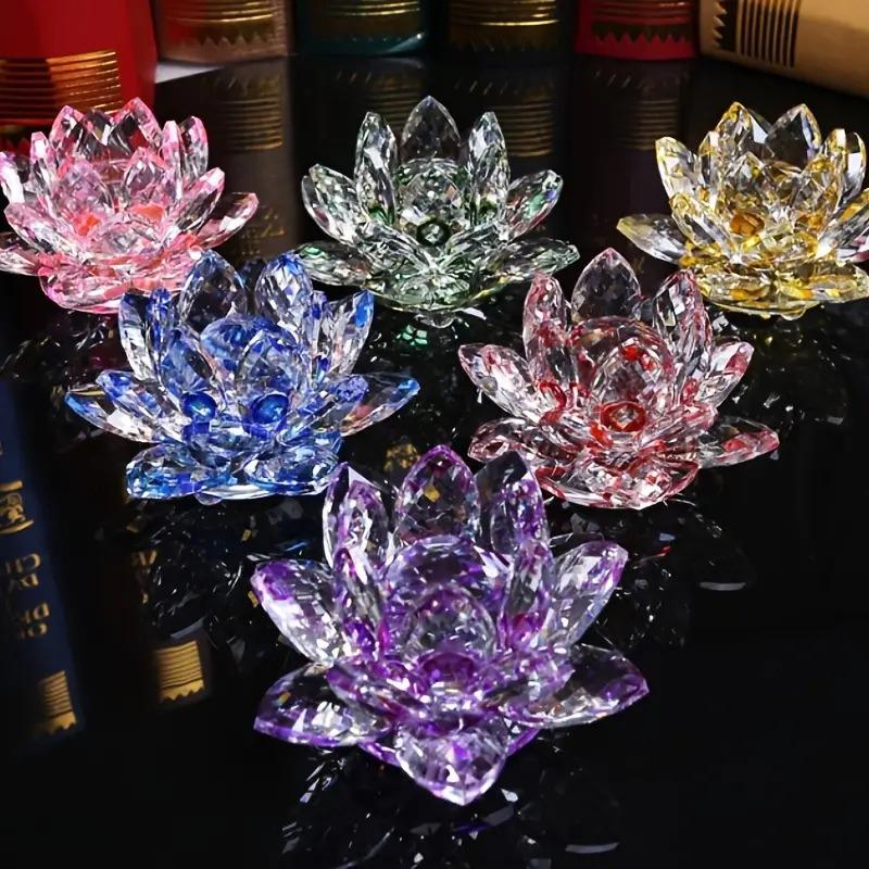 1PC Multi-Colored Glass Home Lotus Decor Exquisite Crystal Lotus Decorations Party Ornament Transparent Table Centerpiece Wedding