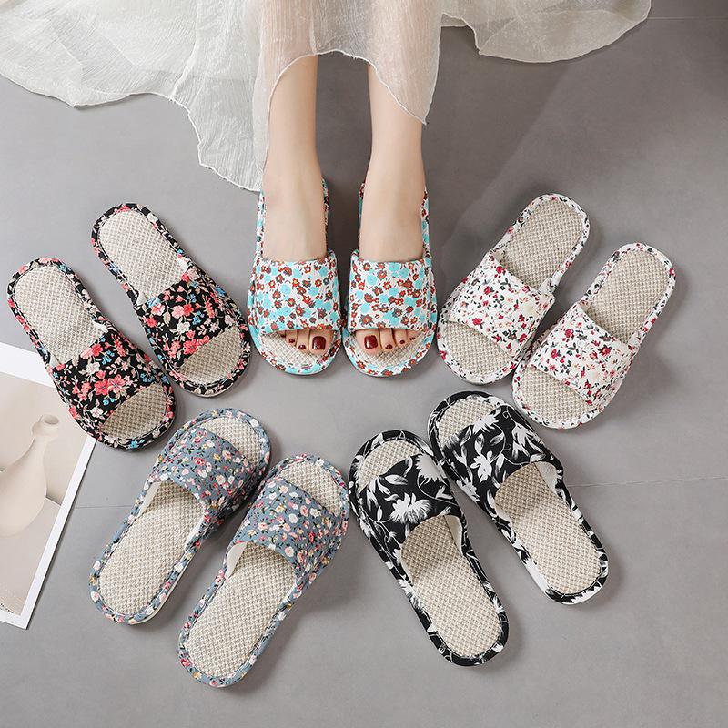 Бесшумные льняные сандалии: Нескользящая домашняя обувь из хлопка и льна для пар - толстая подошва, дезодорирующие, летние тапочки унисекс