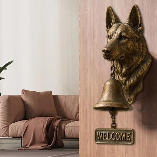 Немецкая овчарка Приветственный колокольчик Настенный Кричащий призрак Дверной звонок Ретро Собачий дверной звонок с табличкой «Добро пожаловать» для парадного крыльца Садовой двери