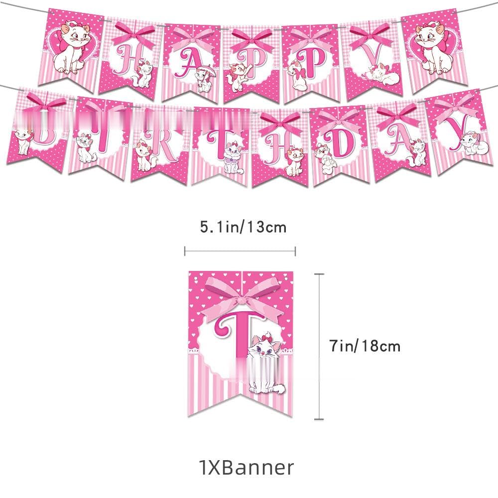 Stylish Cat Birthday Decoration Party Set AristoCats Anime Cat Movie Character Children Cute Funny Boys Girls Pink Happy Birthday Garland Banner