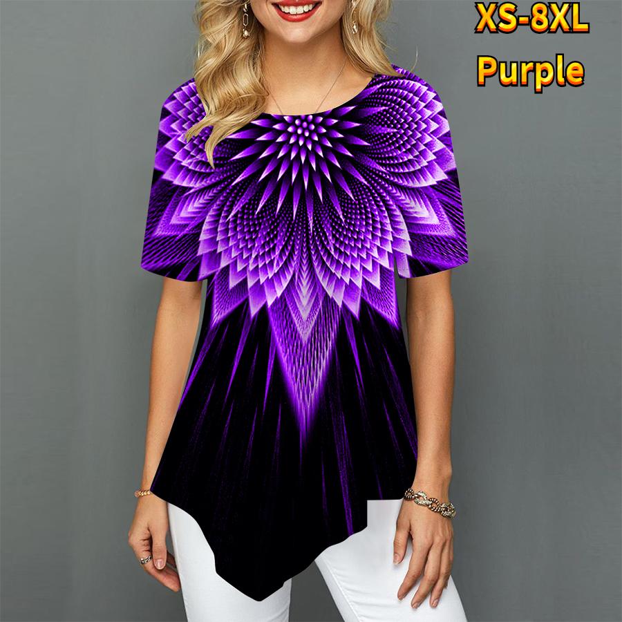 Женские футболки больших размеров с большим цветочным принтом, свободные повседневные топы, женская нерегулярная летняя одежда