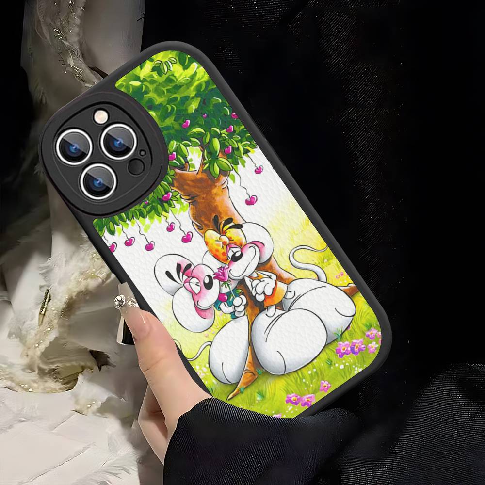 Мультяшный чехол D-Diddl для iPhone 16 15 14 13 12 11 Pro Max Plus Кожаный противоударный чехол
