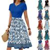 Women's Casual Fashion Belted Floral Print Short Sleeve Round Neck Elegant Dress