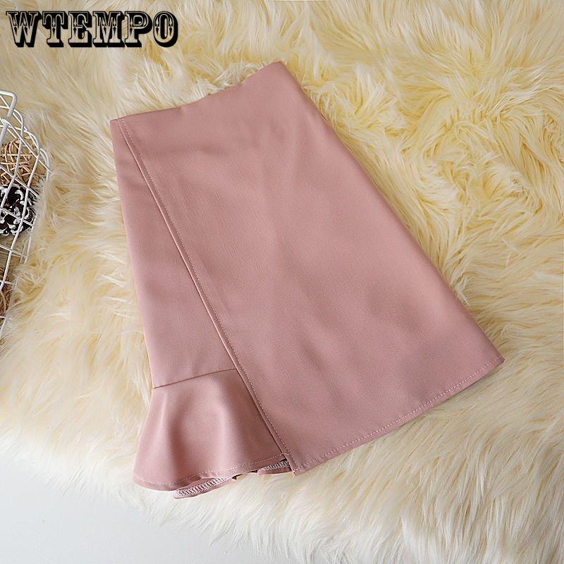 Летняя темпераментная тонкая полуюбка неправильной формы «рыбий хвост» женская элегантная однотонная юбка на бедрах с высокой талией и рюшами по краям