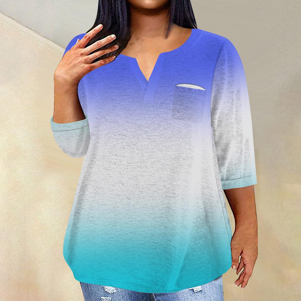 Женский модный повседневный пуловер с рукавами три четверти и V-образным вырезом с принтом, топ с рукавами 4/3