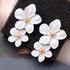 1 Pair Women Earrings Flower Shape Double Layers 5 Petals Contrastn Color Lady Ear Jewelry Anti-rust Lightweight Exquisite Prom Party Ear Studs