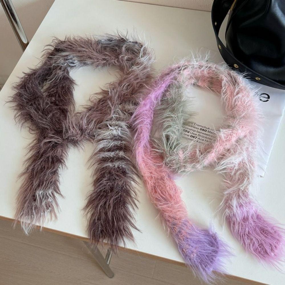 Субкультура Y2K искусственный мех шарф Harajuku чокер стример модный узкий длинный шарф для женщин