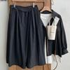 Shop Women Wide Banding Unbalanced Waist Pleated Skirt Pants Dgb Wpt 4205 Blue