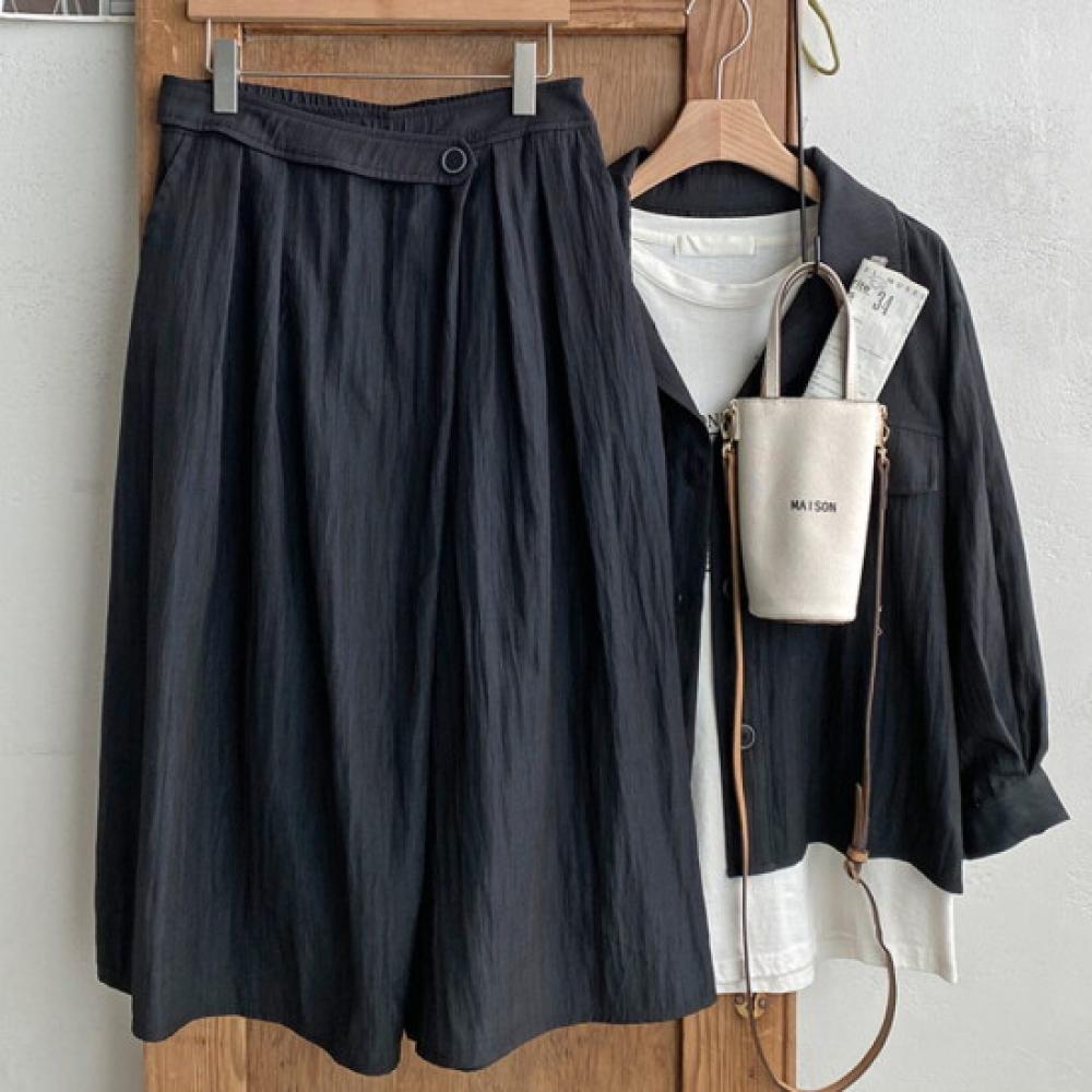 Shop Women Wide Banding Unbalanced Waist Pleated Skirt Pants Dgb Wpt 4205 Blue