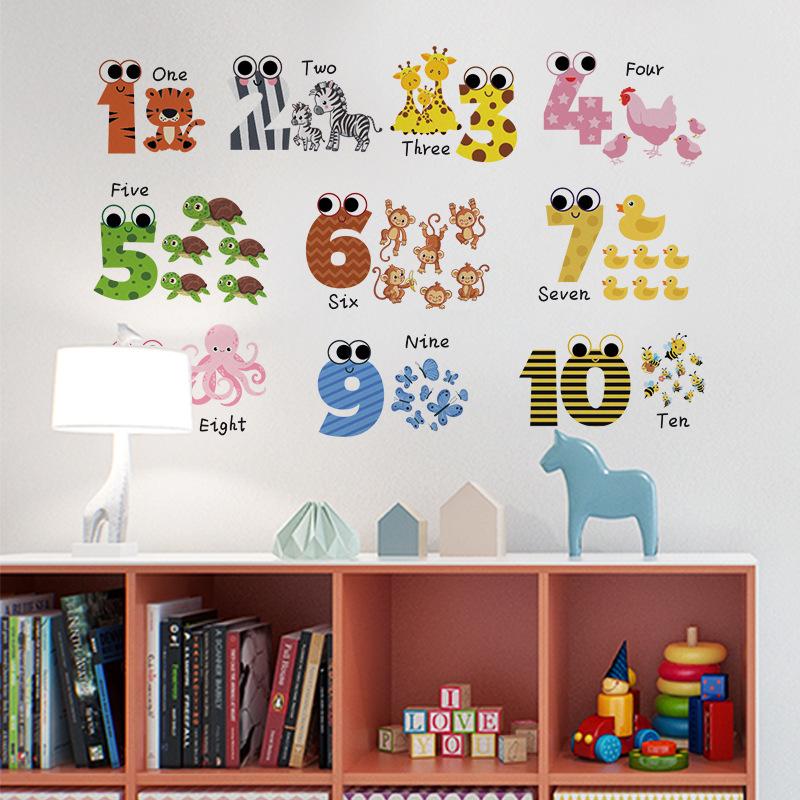 Cartoon Wall Stickers Baby Early Education Kid's Enlightenment Wall Decals English Digital Letters Kindergarten Classroom Decoration