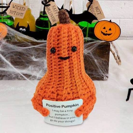 Halloween Pumpkin Decoration Crochet Pumpkin Hug Handmade Positive Energy Ornament for Mental Health Support