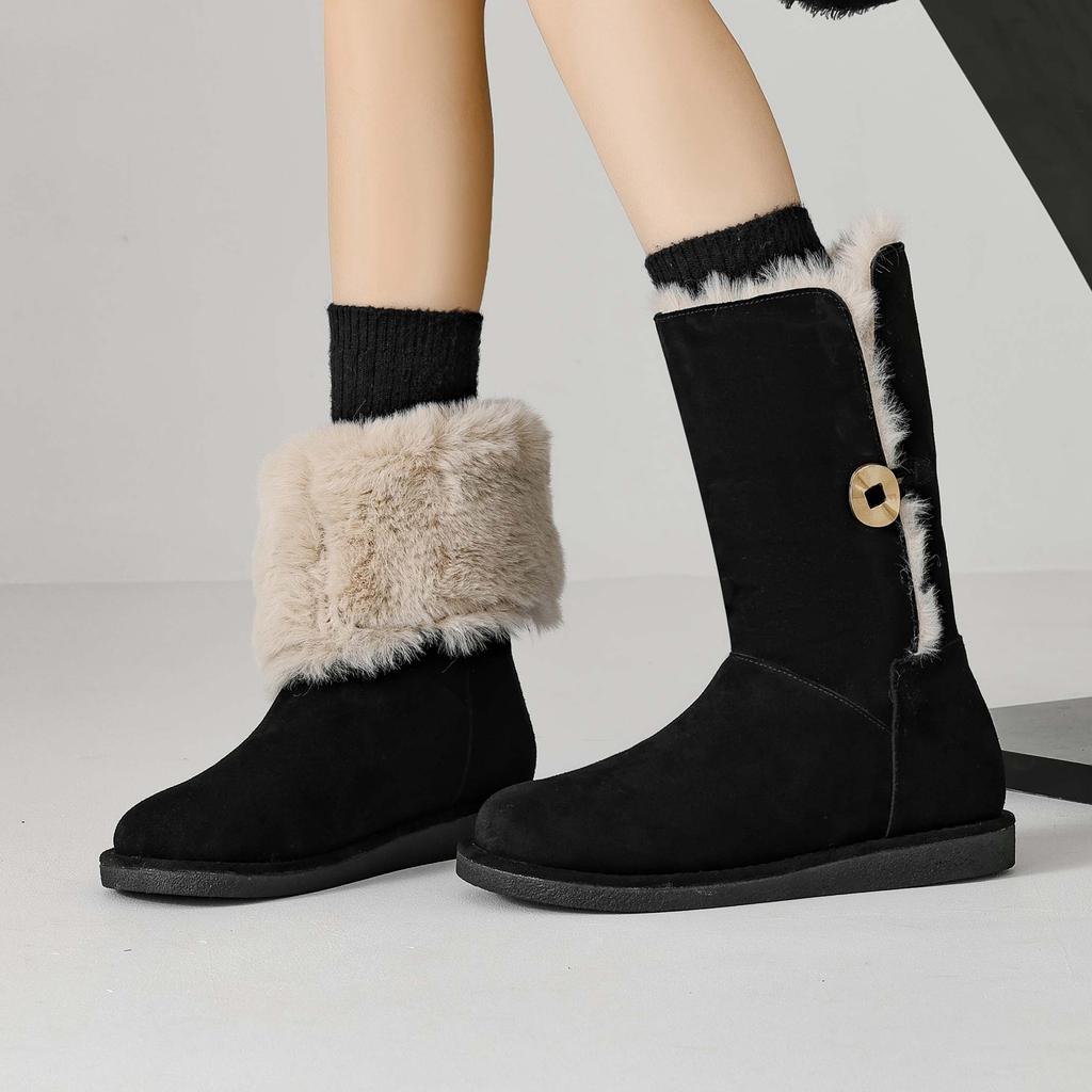 Krazing Pot Зимняя обувь из коровьей замши, нубука, меха, женские зимние ботинки, без застежек, сохраняющие тепло, ботильоны европейского дизайна