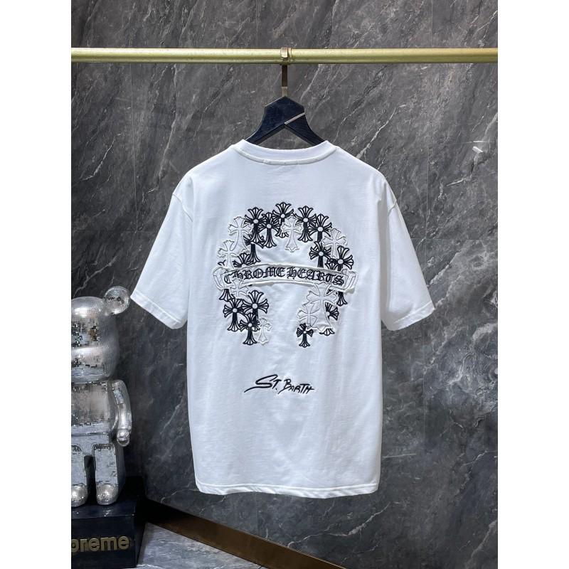 Mens Oversized Cotton T-Shirt With 3D Embroidered Cross Star Streetwear Short Sleeve Tee