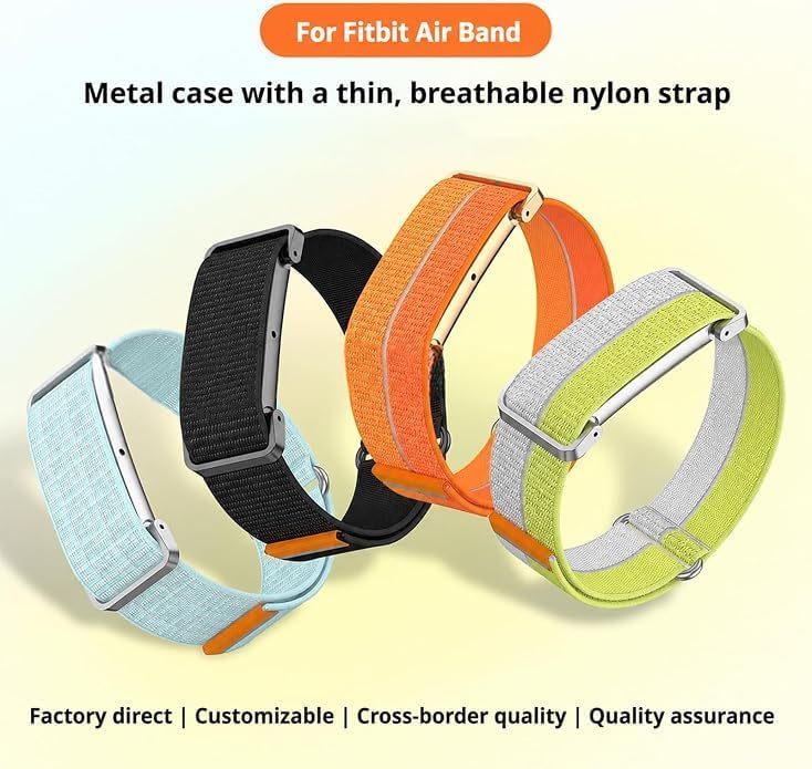 Metal Protective Case Nylon Strap For Google Fitbit Air Ultra-Slim Feather-Light Breathable Quick Release Replacement Wrist Band