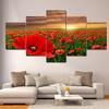 5 Panels Landscape Red Poppy Field Canvas Painting Nature Sunrise Sunset Posters and Prints Wall Art Picture Home Decor No Frame