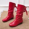 Зимние женские сапоги, модные, высокого качества, однотонные, с круглым носком, на толстом каблуке, со шнуровкой, женские модные сапоги
