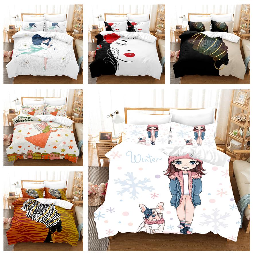 Роскошный 3D комплект постельного белья для девочек с принтом, пододеяльник, наволочка, 2/3 шт. AU140 * 210, полноразмерный быстросохнущий мягкий домашний текстиль с застежкой-молнией