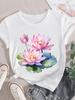 (Asian Size) Flower Floral Trend 90s Style Women Short Sleeve Fashion Clothing Casual Tshirt Female Print Lady Tee Top Graphic T-shirts