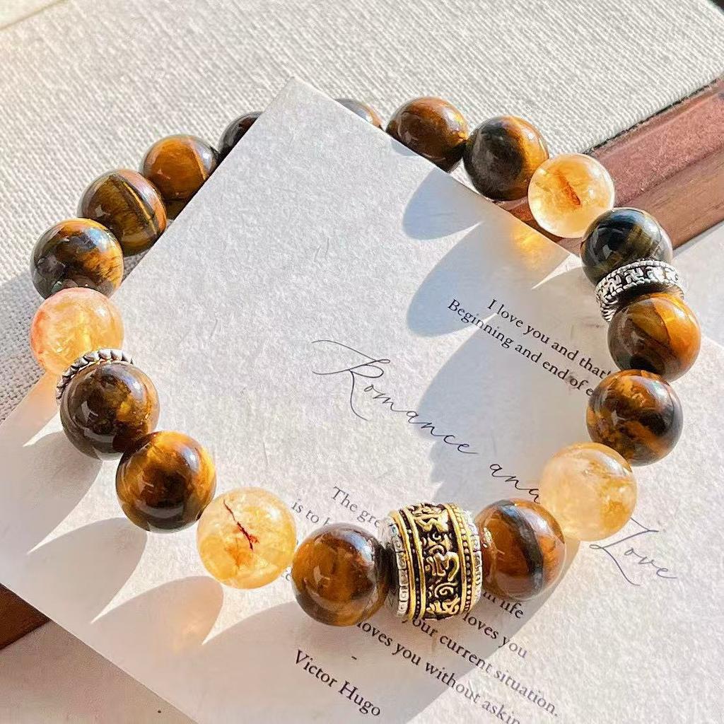 High-end, beautifully crafted, and high-quality natural tiger's eye and citrine bracelet with a unique design; supports re-inspection