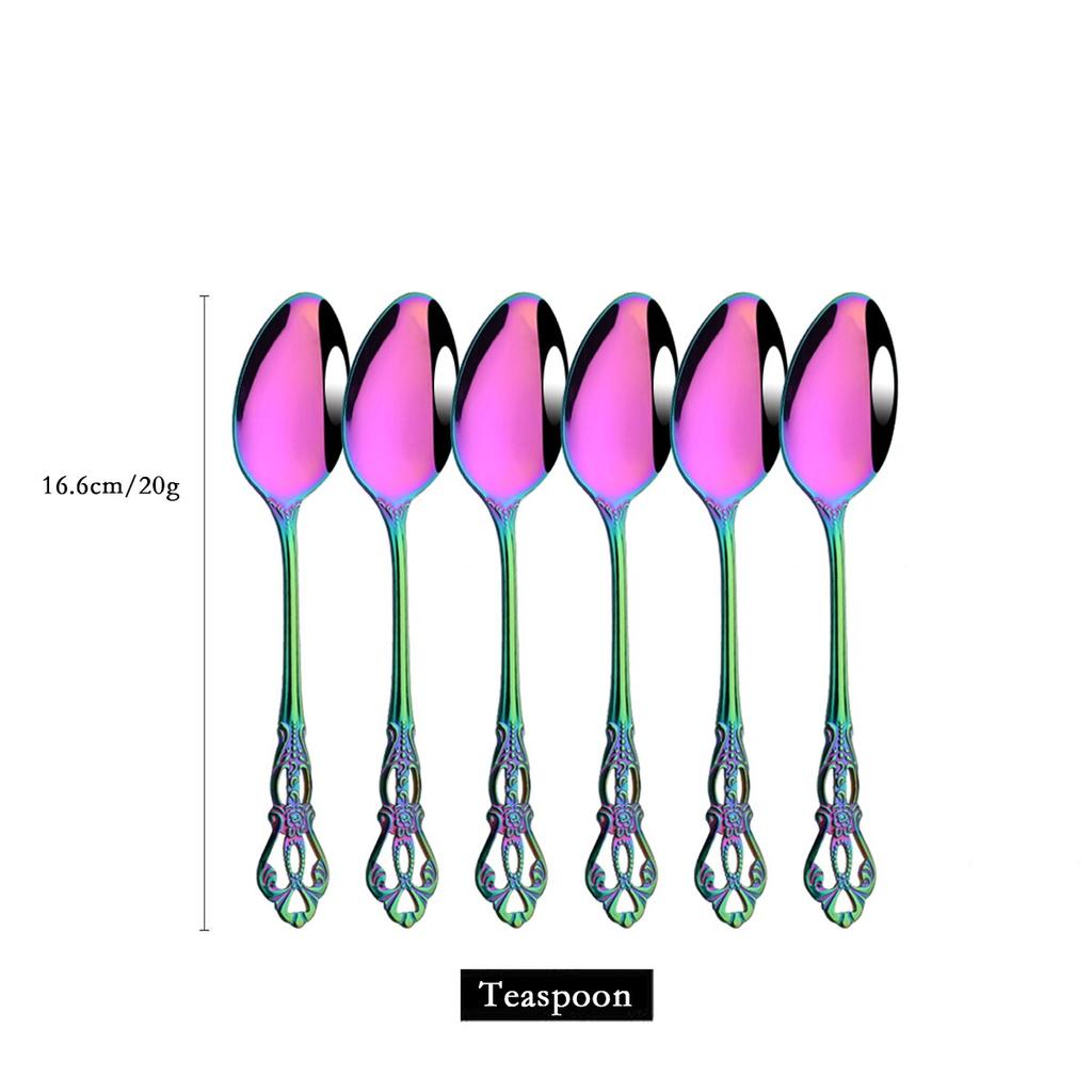 6 шт./24 шт., набор столовых приборов Rainbow Western, набор столовых приборов из нержавеющей стали, нож, вилка, кофейная ложка, набор посуды с роскошной стойкой для хранения